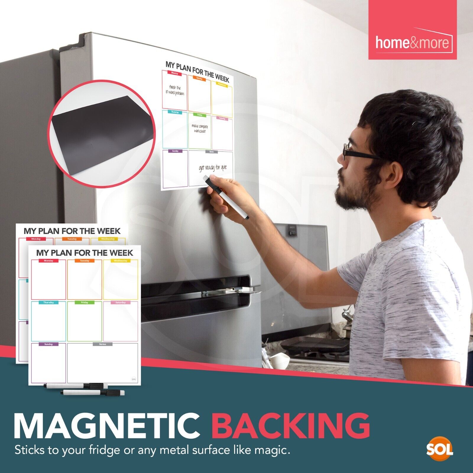 2pk Weekly Planner Magnetic A4 Whiteboard Fridge To Do List Pad  + Dry Wipe Pens