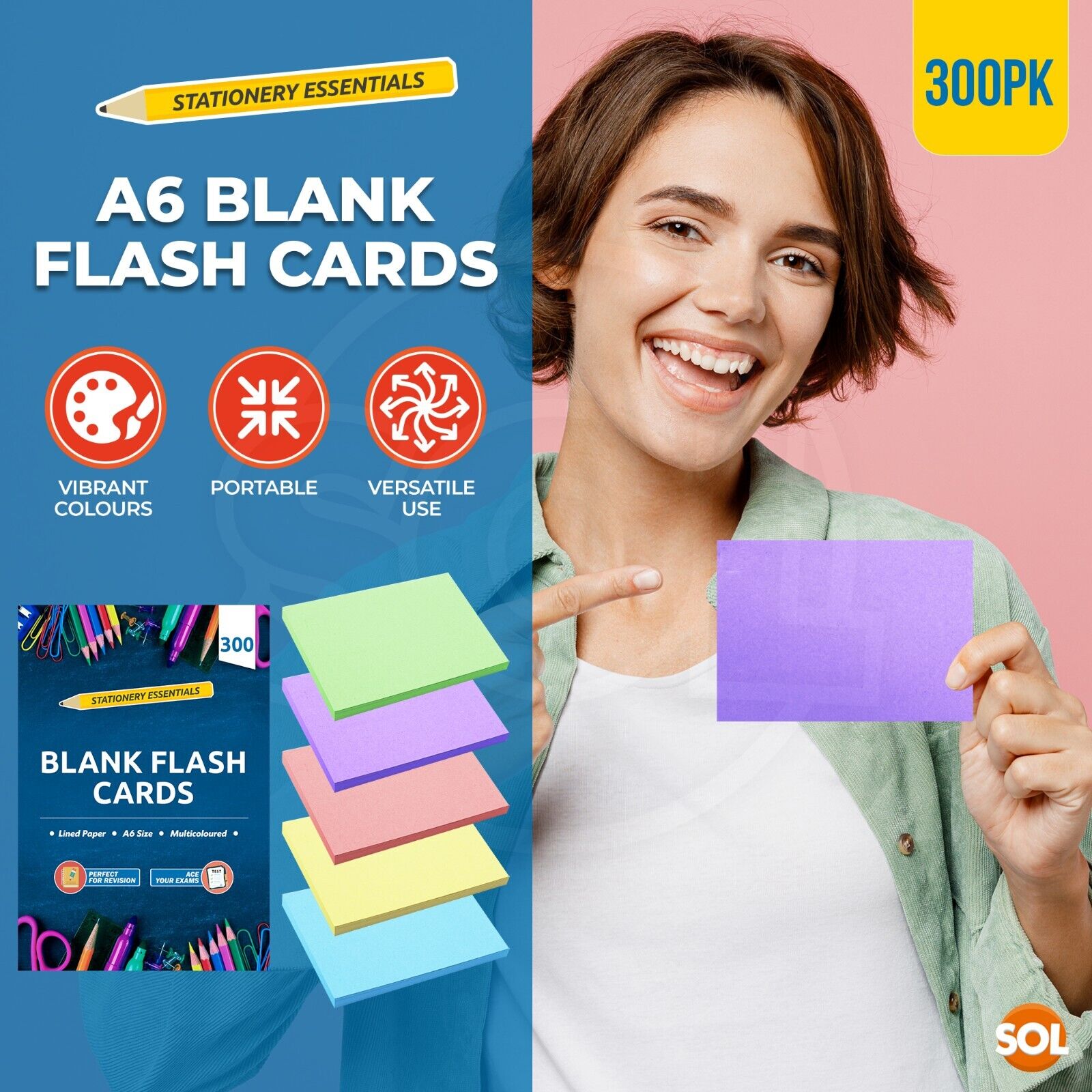 300-600 Record Cards Revision Flash A6 Blank 6x4 Index Coloured Non Ruled 70GSM