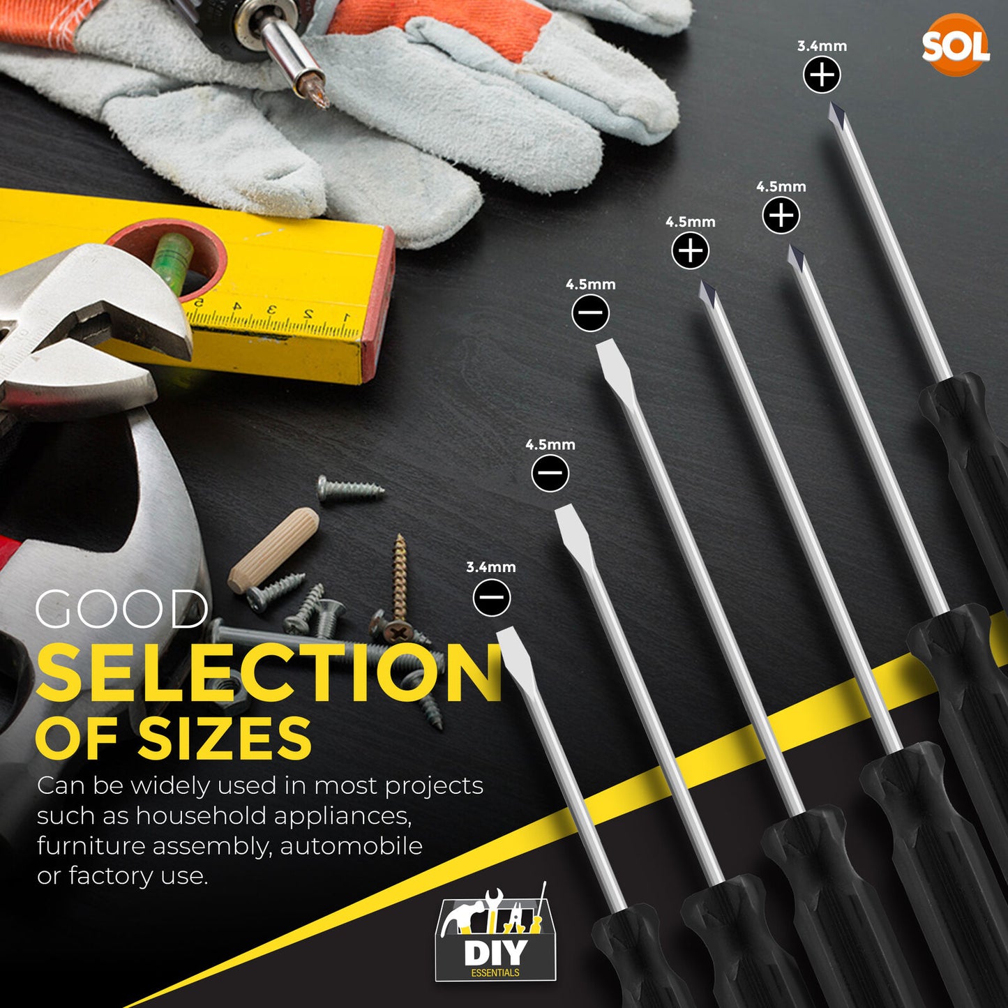 6pk Screwdriver Set Phillips Crosshead Slotted Flathead Non-Slip Precision Tool