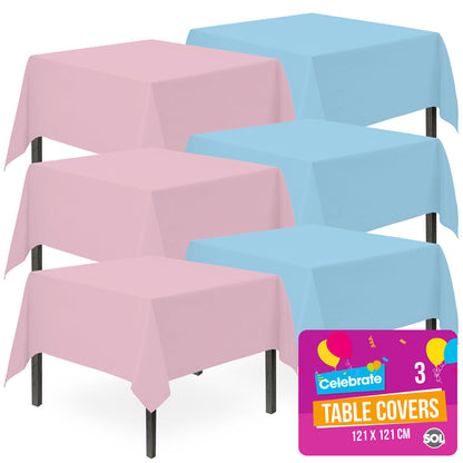3-12 Table Cloths Covers Square Disposable Tablecloths Plastic Wipe Clean Party