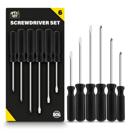 6pk Screwdriver Set Phillips Crosshead Slotted Flathead Non-Slip Precision Tool