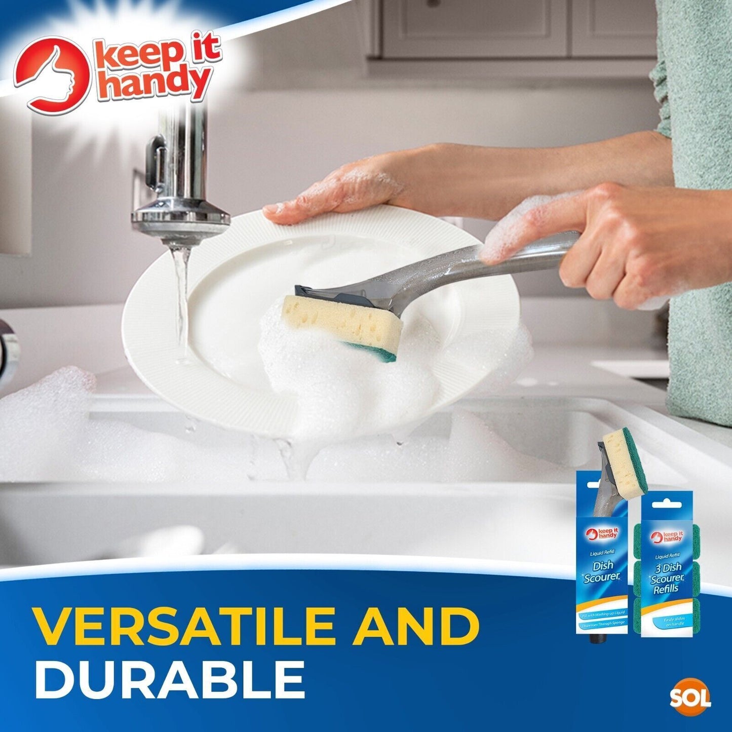 Sponge With Handle | Dishmatic Compatible Washing Up Dish Cleaning Refill Heads