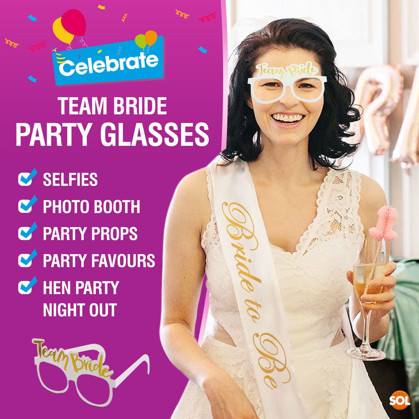 8-32 Hen Party Glasses | Team Bride To Be Hens Do Night Bridal Prop Accessories