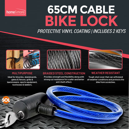 Bike Lock Cable with Keys | 650mm Heavy Duty Strong Steel Bicycle Security Chain