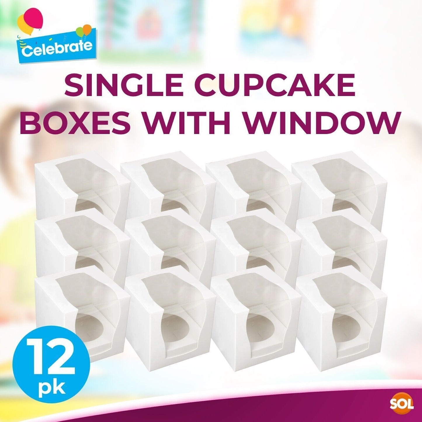 12 Cupcake Boxes Single Individual Cup Cake Box with Window Removable Inner Tray