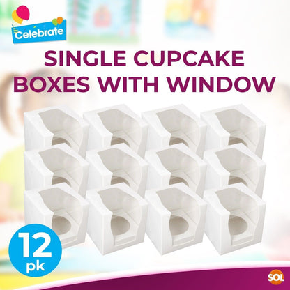12 Cupcake Boxes Single Individual Cup Cake Box with Window Removable Inner Tray