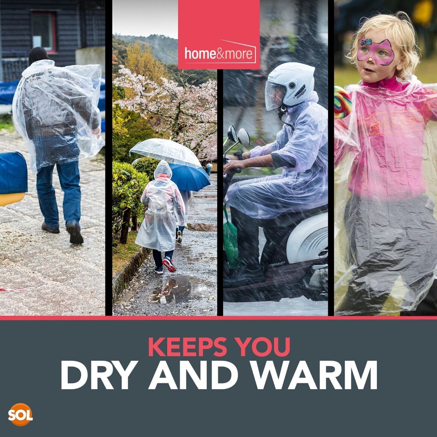 2-8 Waterproof Rain Poncho | Adult Disposable Emergency Camping Hiking Festival