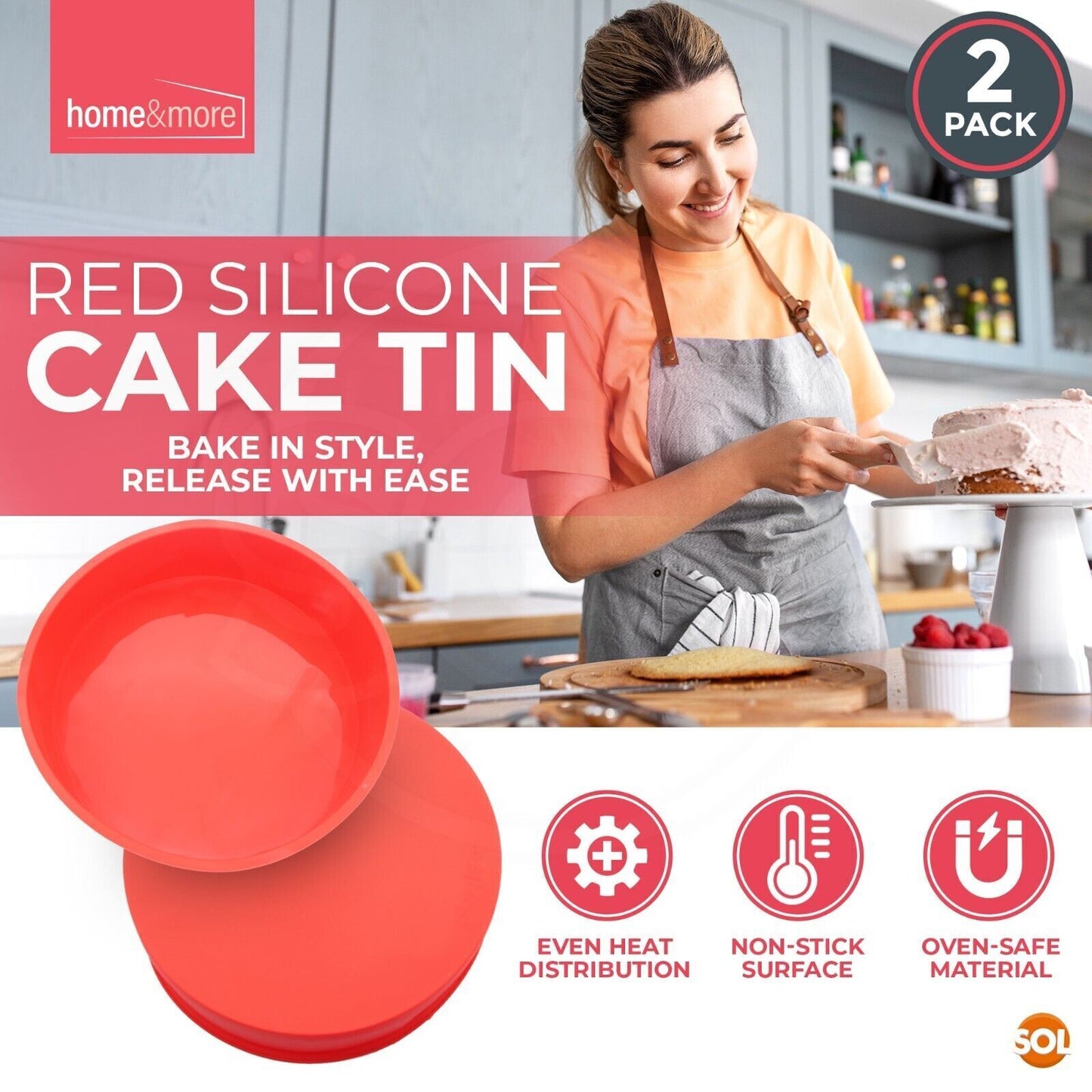 2 x 8 Inch Silicone Cake Tin Round Mould | Non-Stick Baking Pan Bakeware Sponge