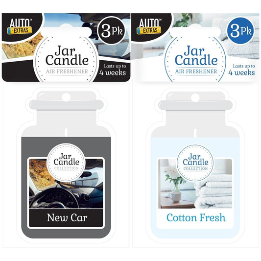 3pk Candle Car Air Freshener Jar 2D | Cotton & New Car Scent Freshner Fragrance