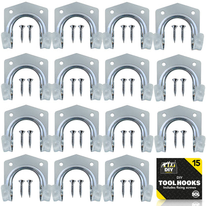 15pk Tool Hooks & Screws | Garage Garden Shed Wall Bike Hanging Storage Utility