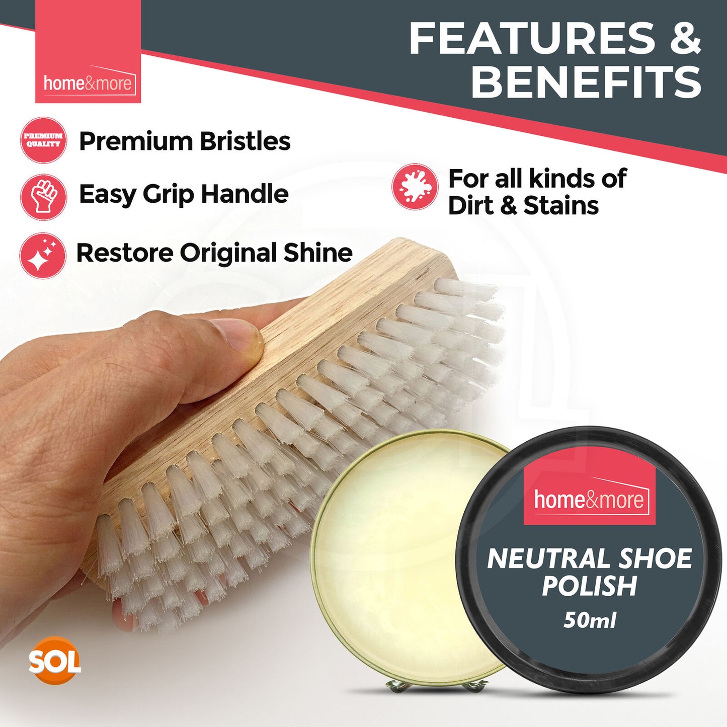 2 Shoe Brush Set Cleaning Kit Black Brown Polish Leather Boot Shine Brushes Care