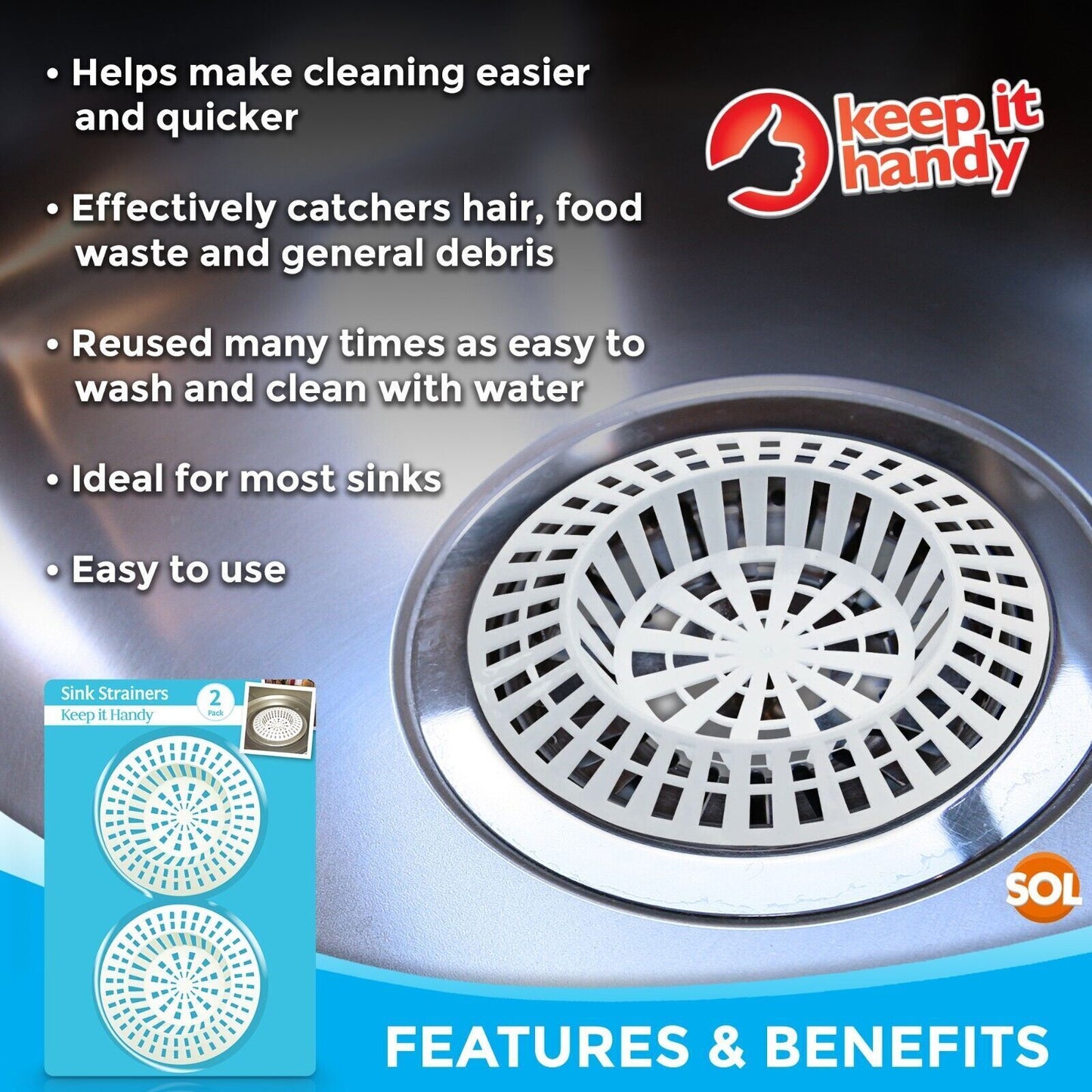 2-4pk Plastic Sink Strainer White Kitchen Bath Basin Drain Waste Hair Plug Hole