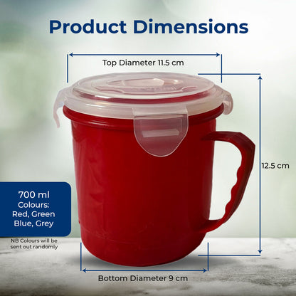 2 Microwave Soup Mug 700ml Food Porridge Bowl Cup Container Airtight Clip Lock
