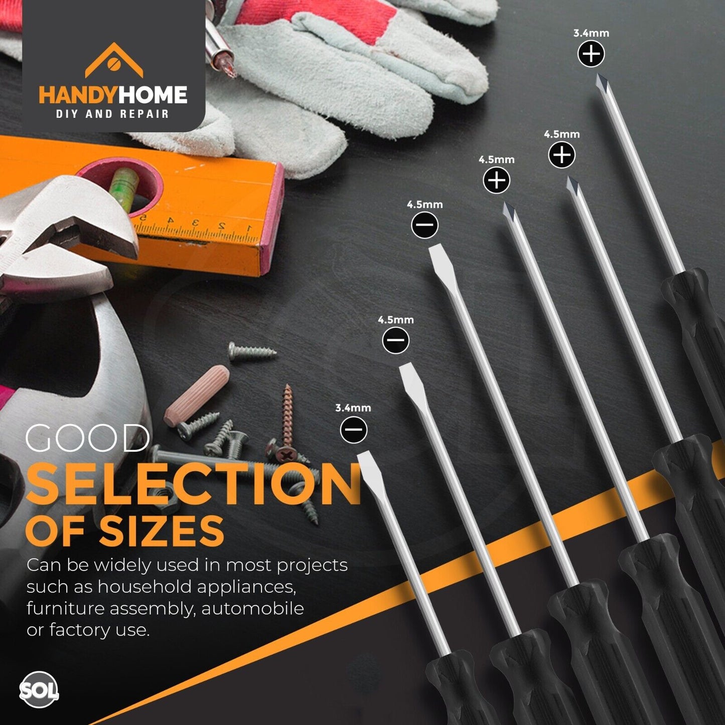 6pk Screwdriver Set Phillips Crosshead Slotted Flathead Non-Slip Precision Tool