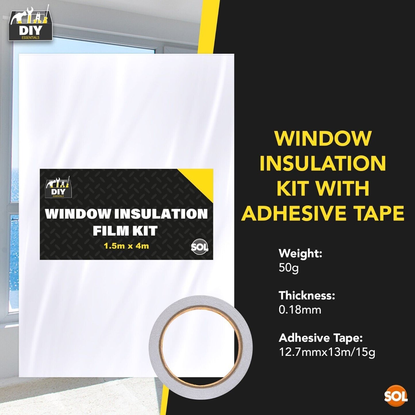 Window Insulation Film Kit 1.5Mx4M | Shrink Fit Double Glazing Draught Excluder