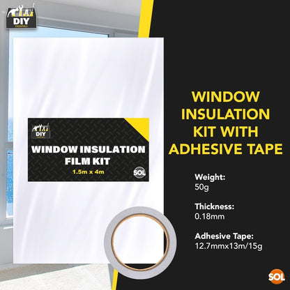 Window Insulation Film Kit 1.5Mx4M | Shrink Fit Double Glazing Draught Excluder