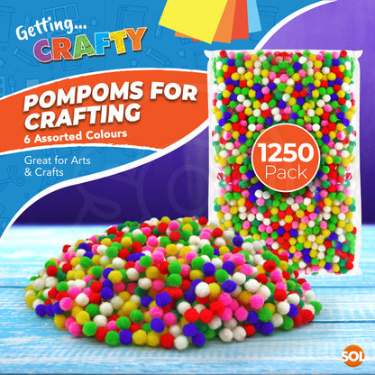 1250 Pom Poms 8mm Multi Coloured Small Mini Pompoms For Craft | Red White Green