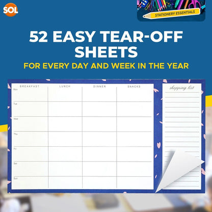 Magnetic Weekly Meal Planner and Shopping List Fridge Note Pad 52 Tear Off Pages