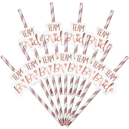 24pk Team Bride Hen Party Straws | Rose Gold Paper Drinking Night Do Accessories