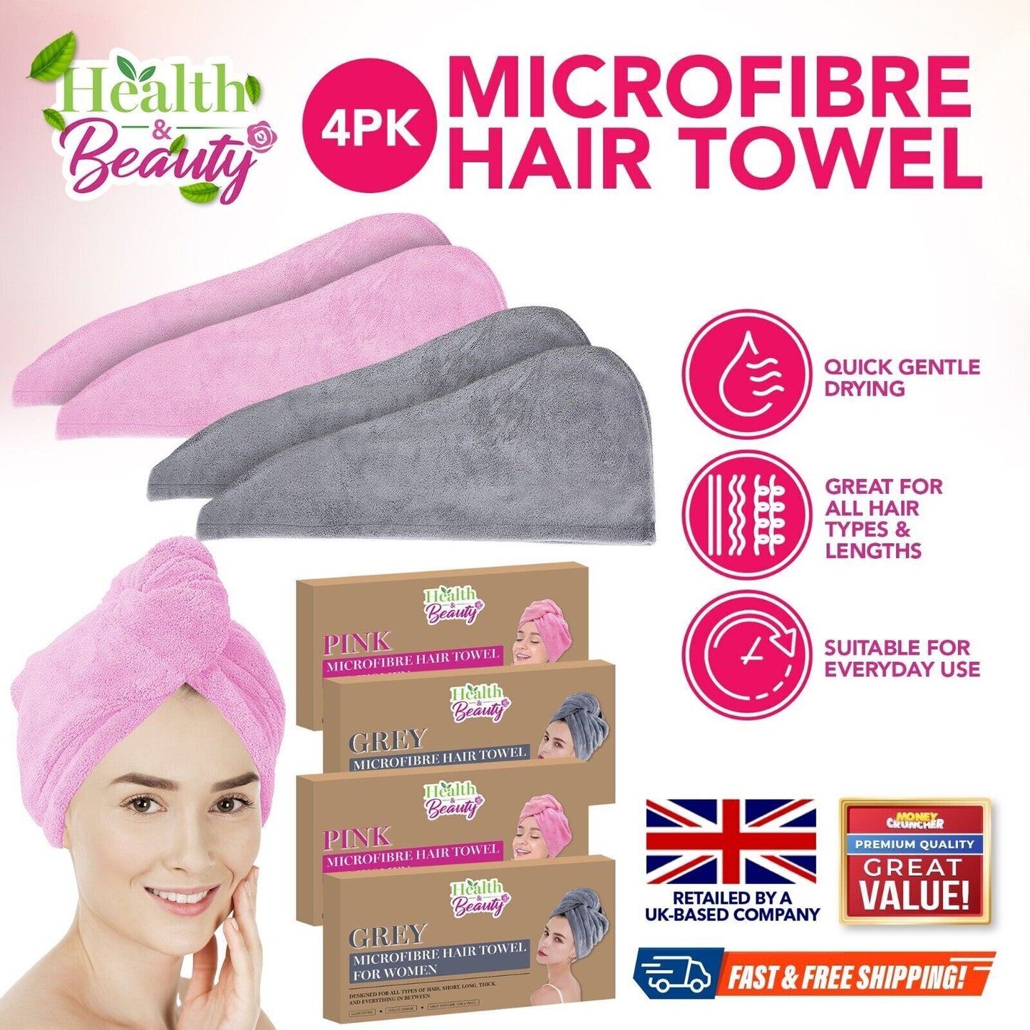 2-4 Hair Turban Towel Microfibre Head Wrap Quick Dry Drying Bath Shower Hat Cap