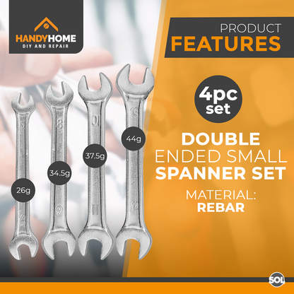 4PC Metric Open End Spanner Set 6mm - 13mm Double Ended DIY Garage Workshop Tool