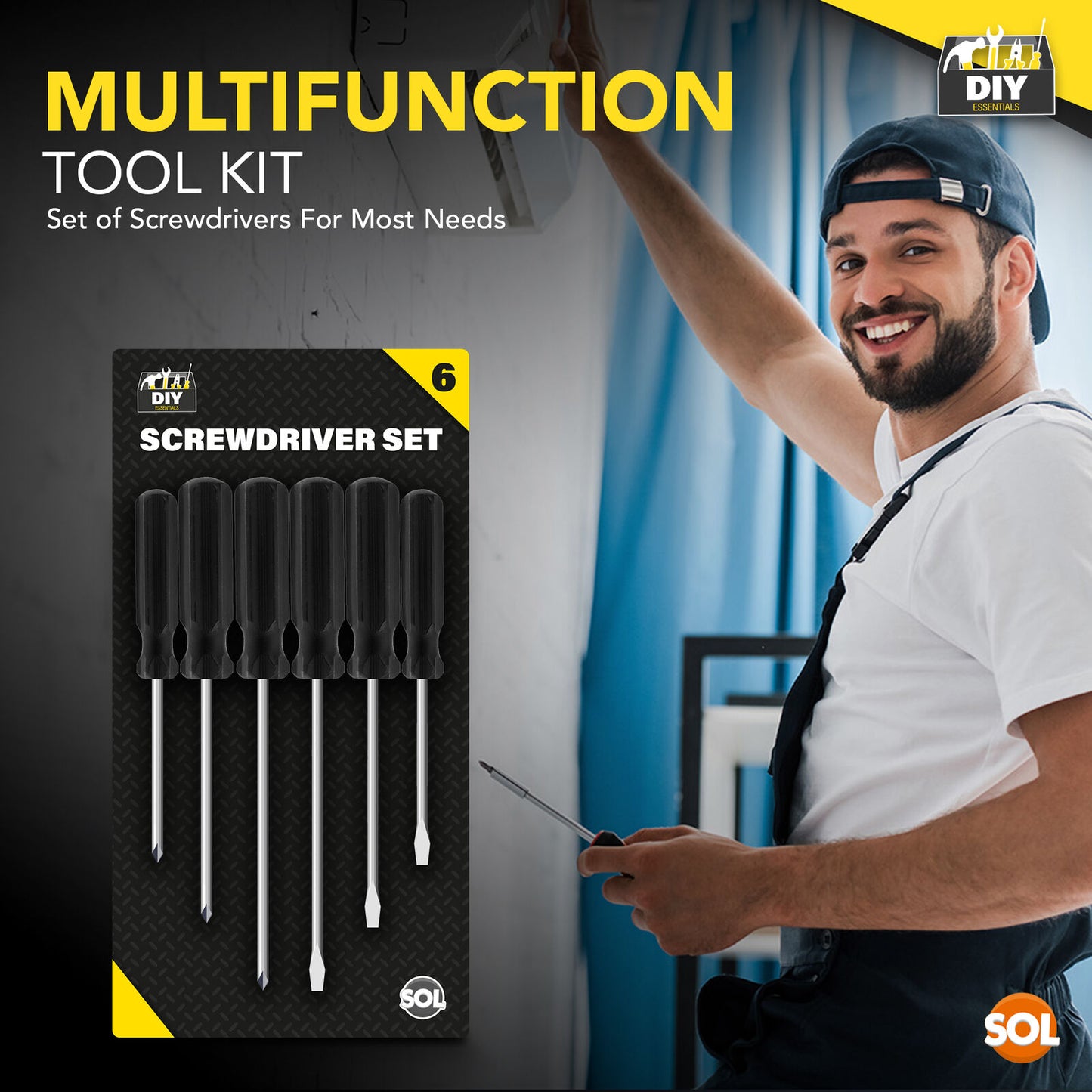 6pk Screwdriver Set Phillips Crosshead Slotted Flathead Non-Slip Precision Tool