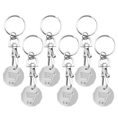 6 Trolley Coin Keyring Removable Supermarket £1 Pound Shopping Cart Token Holder