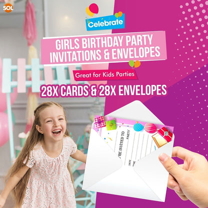 28-56 Birthday Party Invitations Girls Boys Kids Children Invites with Envelopes