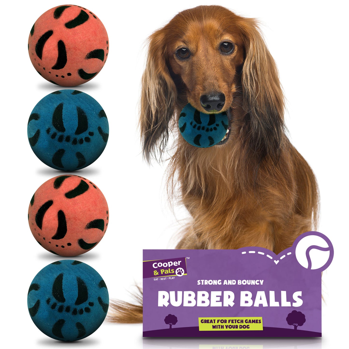 4pk Rubber Dog Balls | Bouncy Puppy Pet Solid Hard Play Ball Fun Fetch Chew Toys