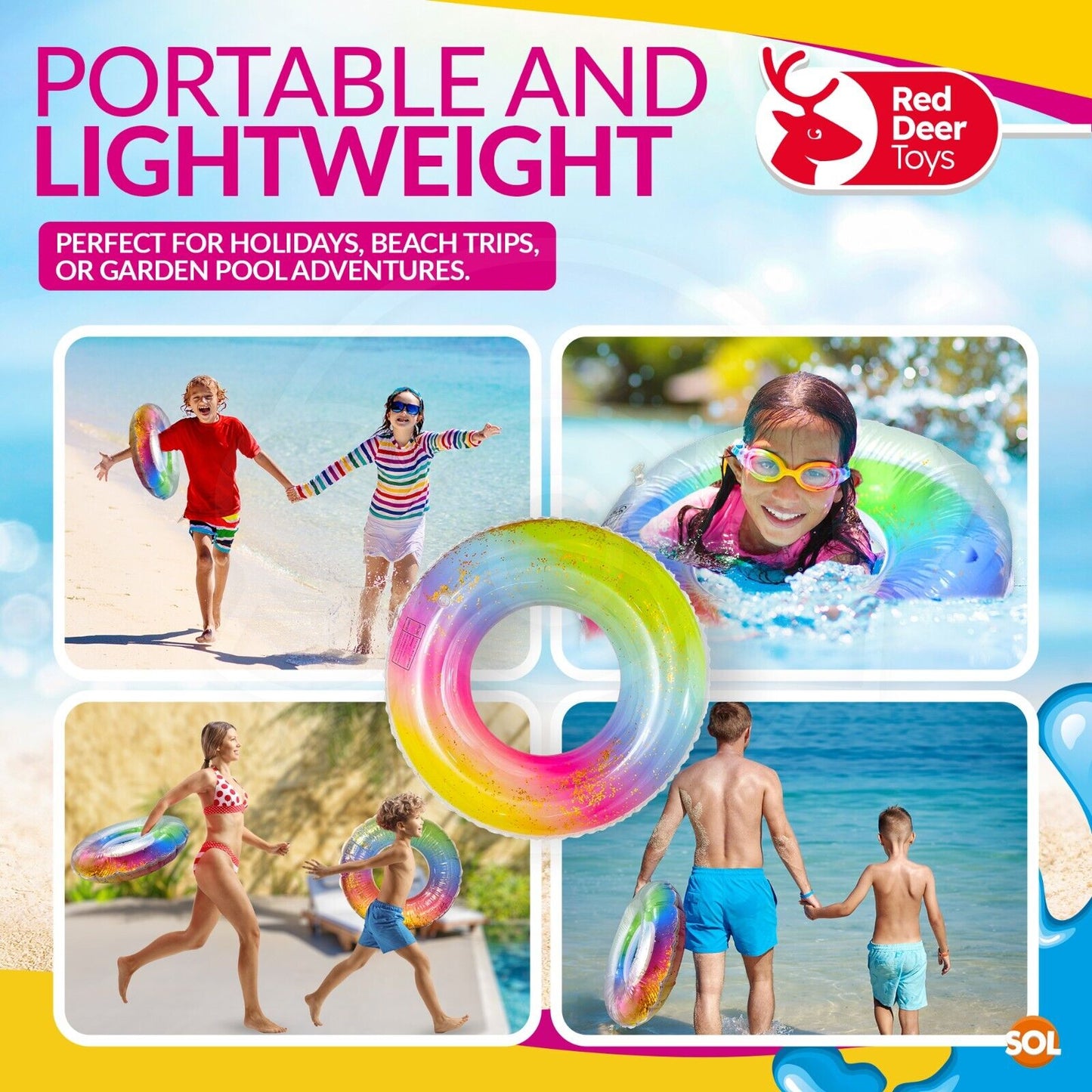 Kids Inflatable Swim Ring Swimming Pool Float Aid Beach Toy for Children 4-10Yrs