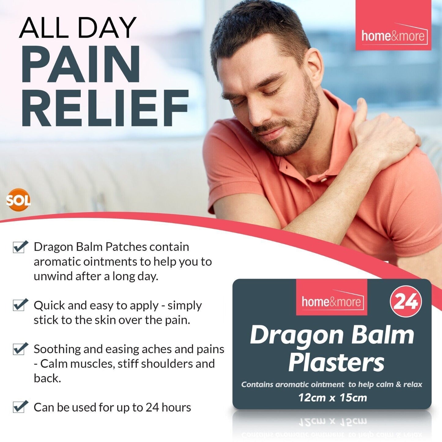24-72pk Dragon Balm Herbal Patches Pain Relief Heat Back Knee Muscle