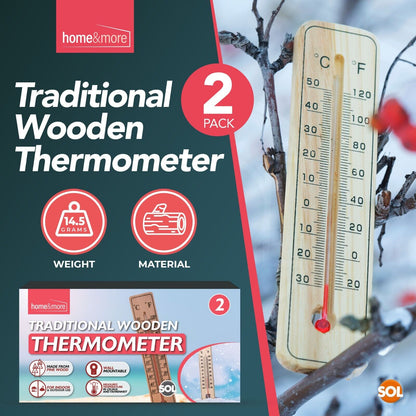 2-4 WOODEN WALL THERMOMETER | Indoor Outdoor Home Room Office Garden Greenhouse