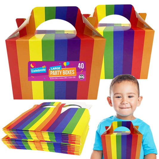 20-100 Red Rainbow Party Boxes Large Kids Food Lunch Meal Birthday Loot Gift Bag