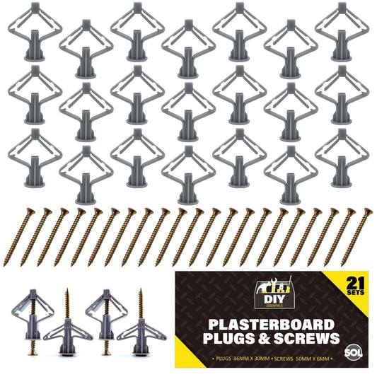 21-63 Cavity Hollow Wall Plugs and Screws Set For Raw Plasterboard Nylon Fixings