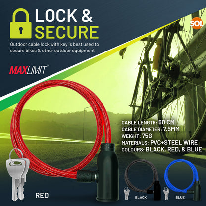 Bike Lock Cable with Keys | 650mm Heavy Duty Strong Steel Bicycle Security Chain