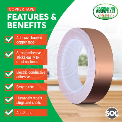 25M Copper Tape 20mm Self Adhesive Foil EMI Shielding Slug Conductive Repellent
