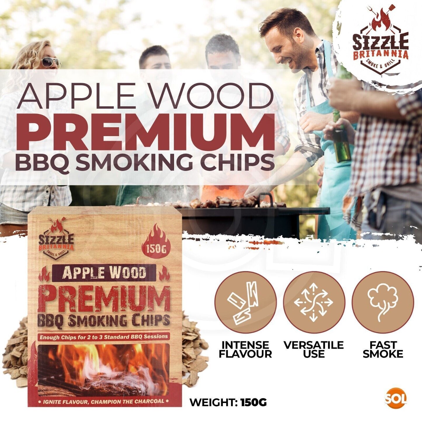BBQ Smoking Wood Chips For Food 150g Smoker Chunks | Apple Hickory Walnut Cherry