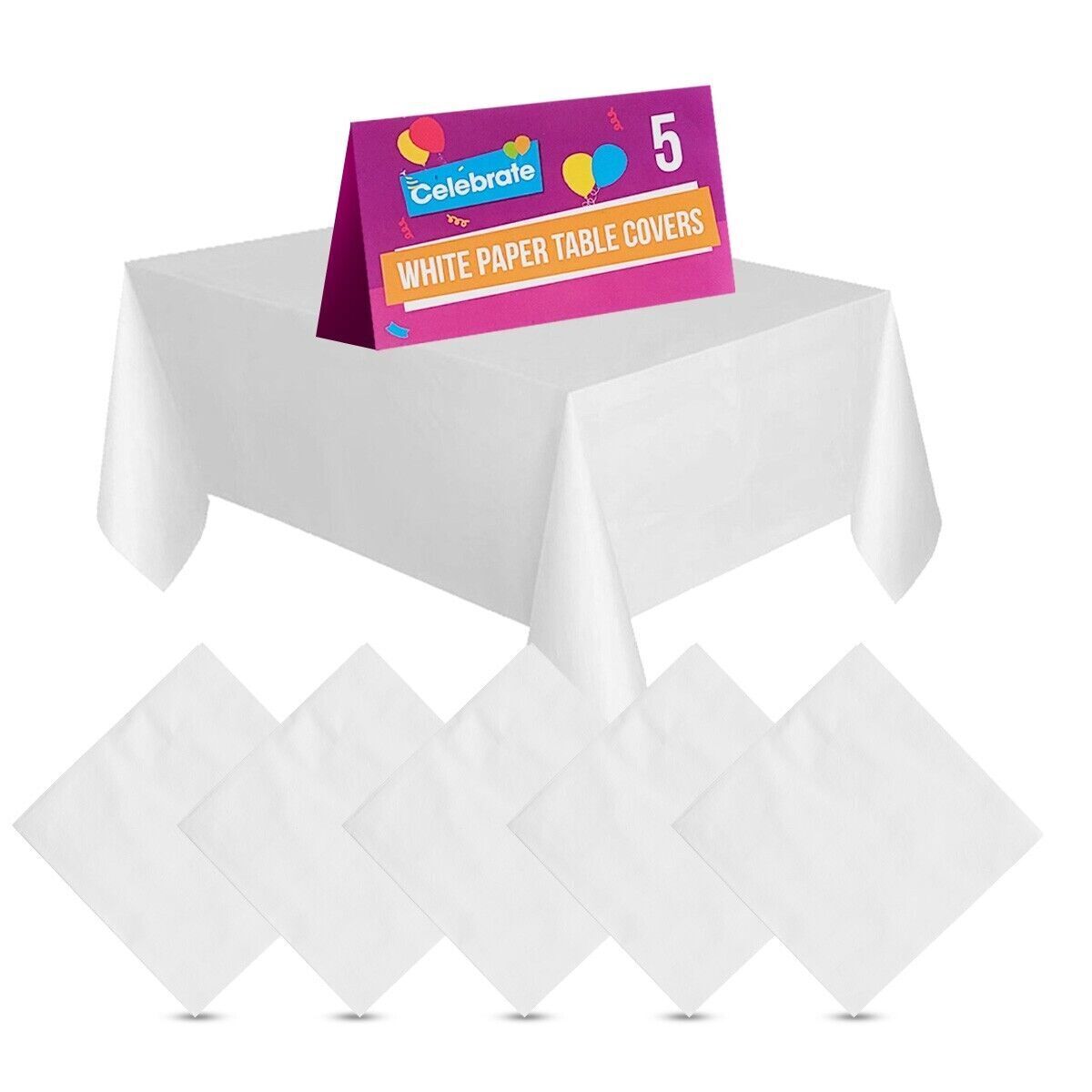5pk White Paper Table Cloths Square Disposable Birthday Party Tablecloths Covers