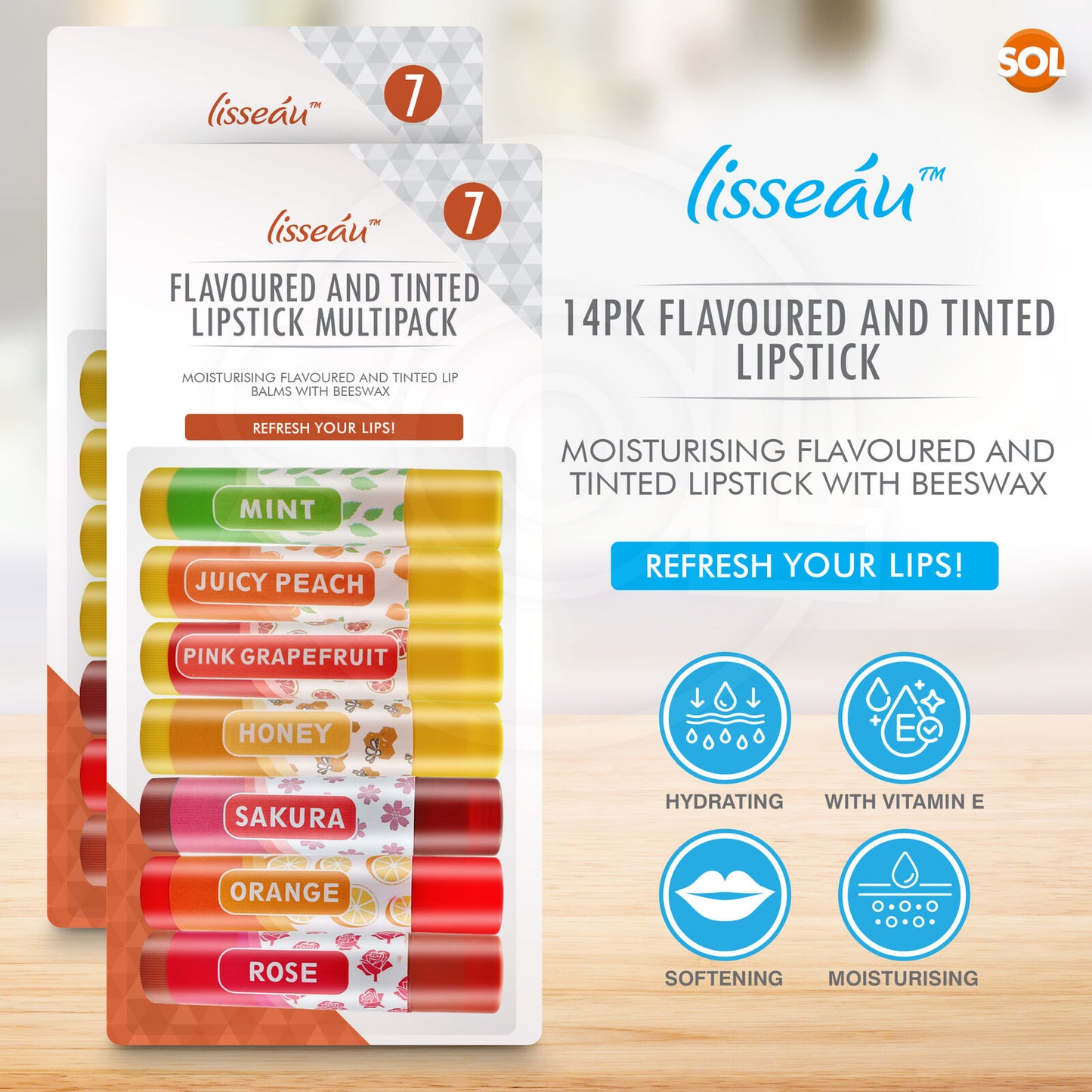14X Lip Balm Set Multi Pack Stick Fruit Flavoured Moisturising Beeswax Vitamin E