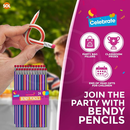 24-48 Soft Flexible Bendy Pencils with Erasers | Magic Bend Kids Children School