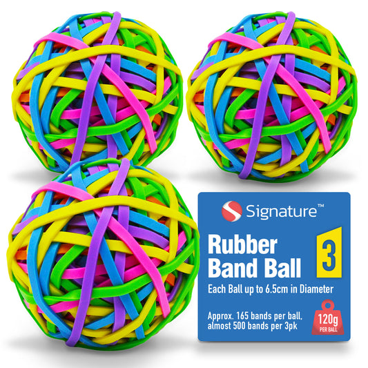 3pk Rubber Band Balls | Assorted Colours Elastic Bands Ball 120g Office School