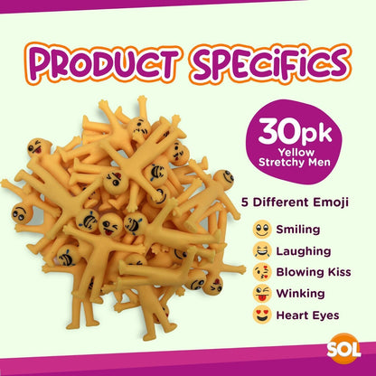 30 Yellow Stretchy Men | Party Bag Fillers Kids Fun Smiley Man Sticky Loot Toys