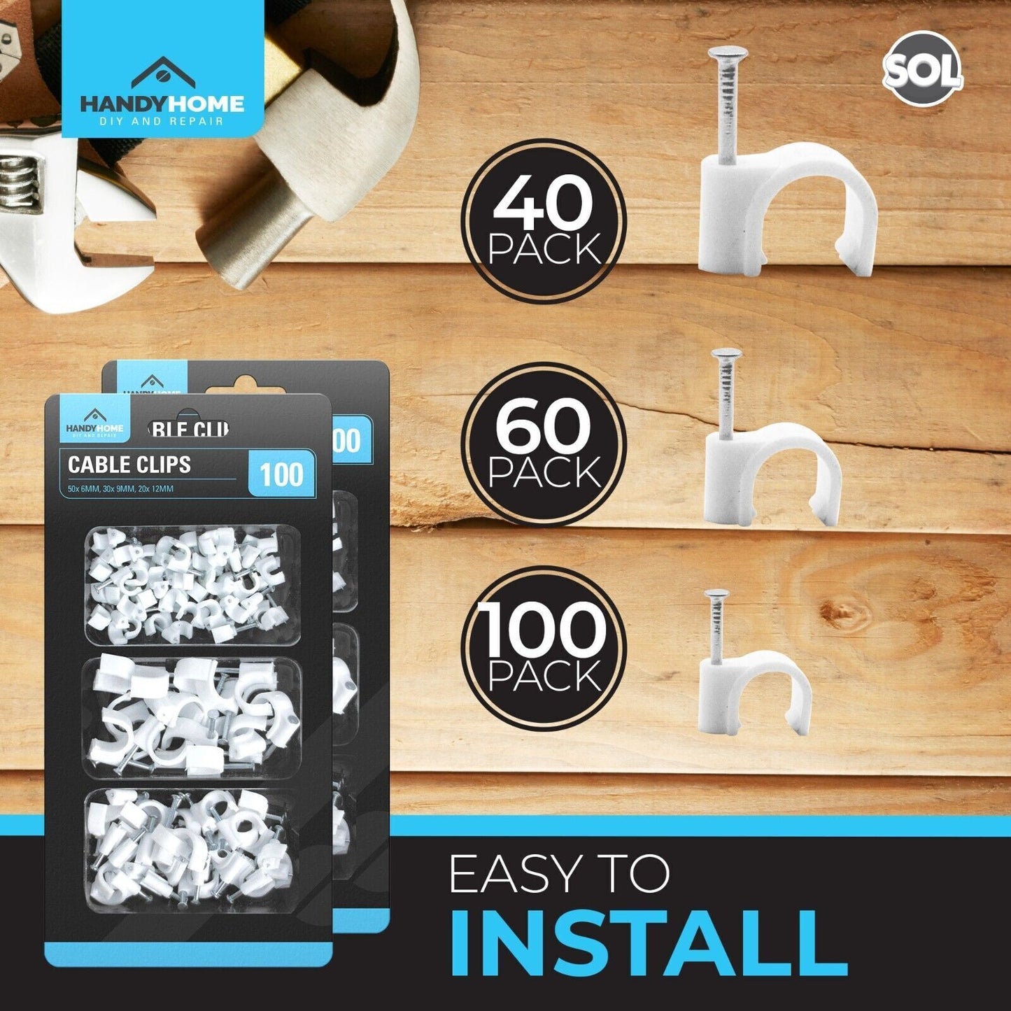 100-300 Cable Clips 6mm 9mm 12mm Round White Plastic Electric Wire Set Wall