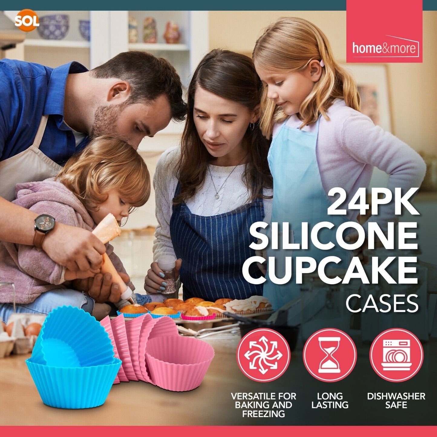 24-48pk Silicone Cupcake Cases Muffin Cup Cake Mould Reusable Non Stick Baking
