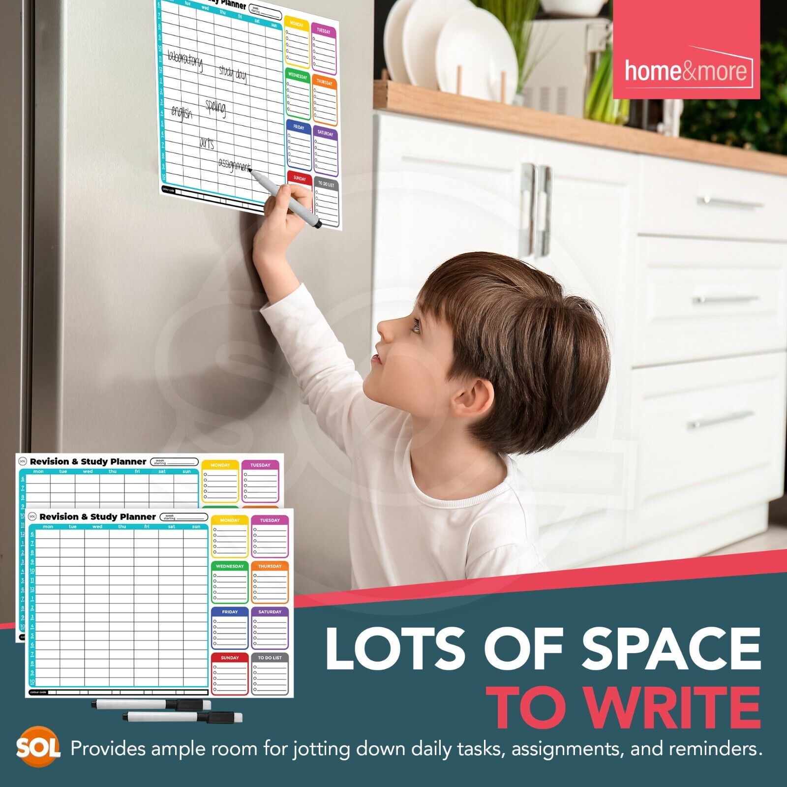 2pk Magnetic Study Planner Weekly Daily Hourly Revision Tracker + Dry Wipe Pens