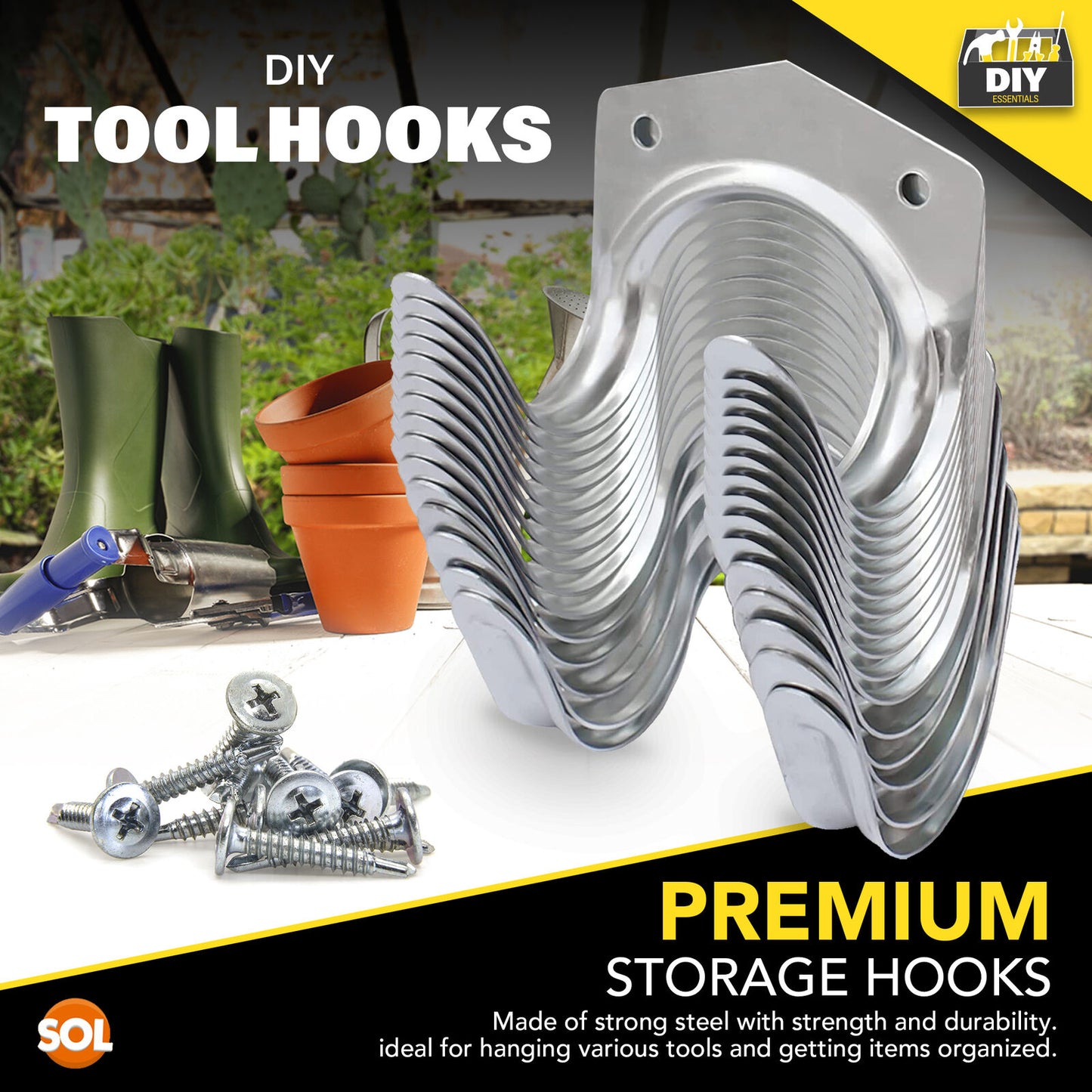 15pk Tool Hooks & Screws | Garage Garden Shed Wall Bike Hanging Storage Utility