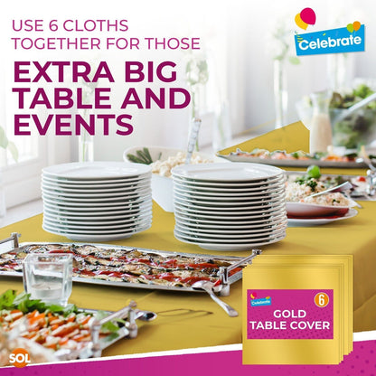 6 Gold Plastic Table Covers Square Tablecloth Disposable Wipe Clean Party Cloth