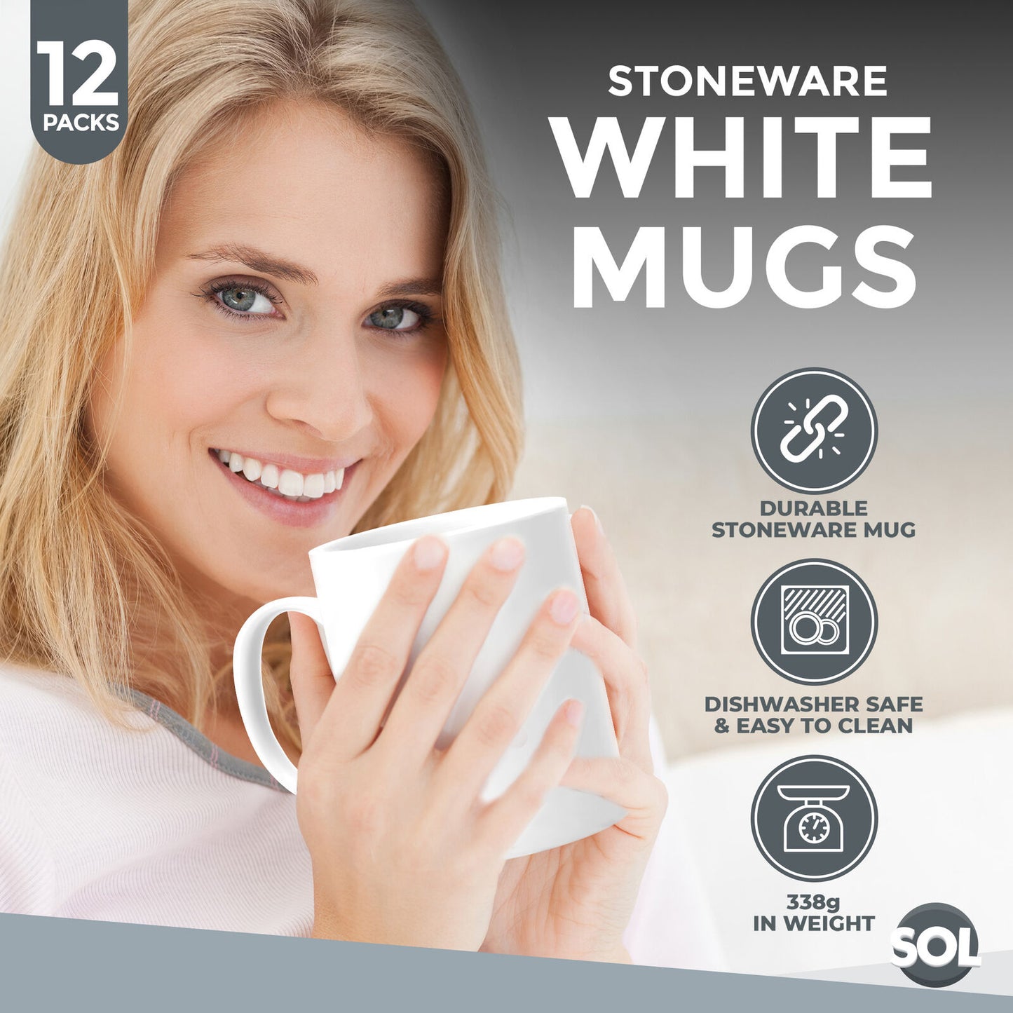 12-48pk Plain WHITE Mugs 11oz Large Coffee Tea Set of Blank Bulk Cups + Boxes