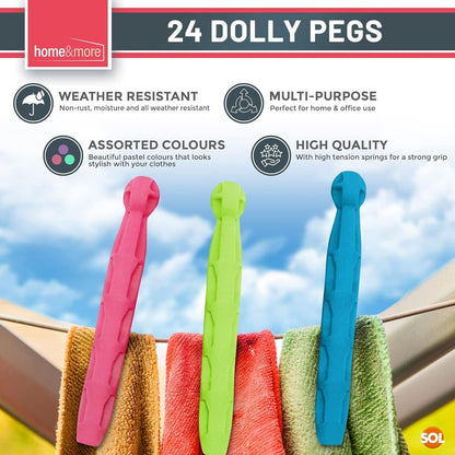 Dolly Pegs Durable Plastic Laundry Washing Clothes Line | 24 Pack