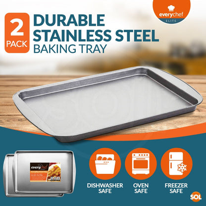2-4 Oven Tray Set 38x25cm Large Roasting Pan Baking Bakeware Kitchen Steel Sheet
